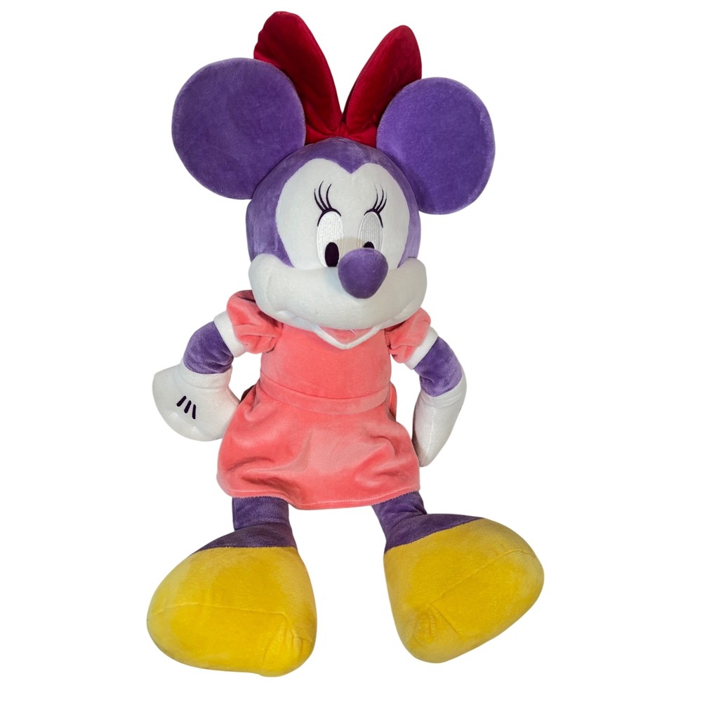 Disney Minnie Mouse Plush 24 Inch Purple Pink Dress Red Bow Large